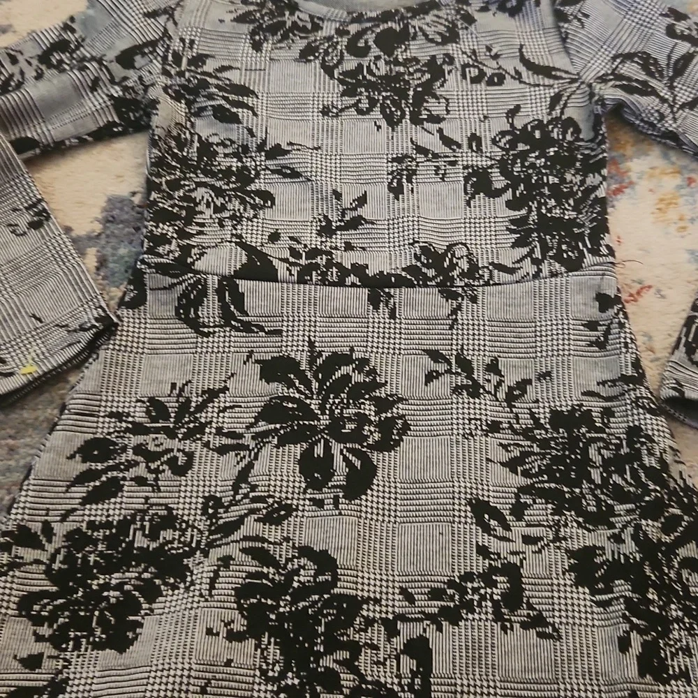 Girls Size 7 8 CHILDRENS PLACE Dress Long Sleeve Black Floral Plaid CASUAL New